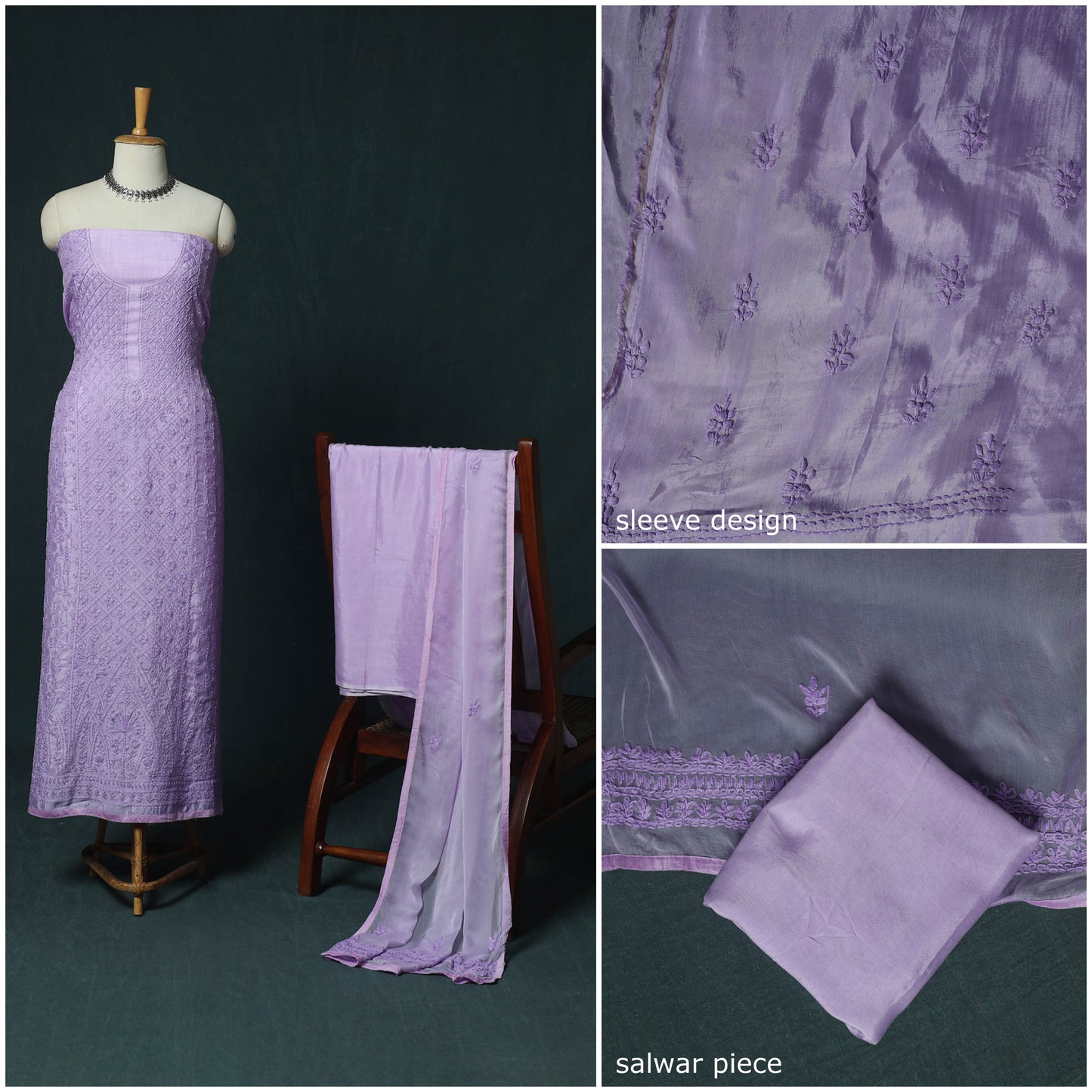 Purple - Hand Embroidered Muslin 3pc Unstitched Dress Material 20