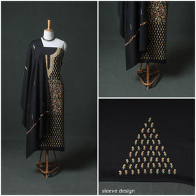 Kashmiri Aari Hand Embroidered Pure Merino Wool Unstitched Dress Material: Kurta, Bottom with Dupatta 21