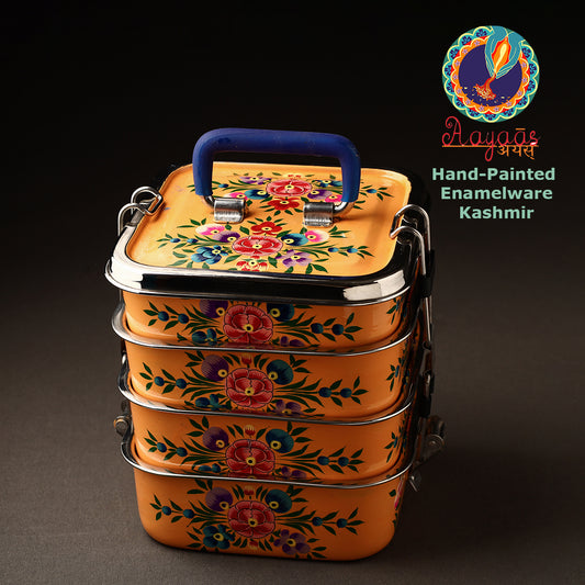 Kashmir Enamelware Floral Handpainted Stainless Steel 4 Tier Tiffin Box