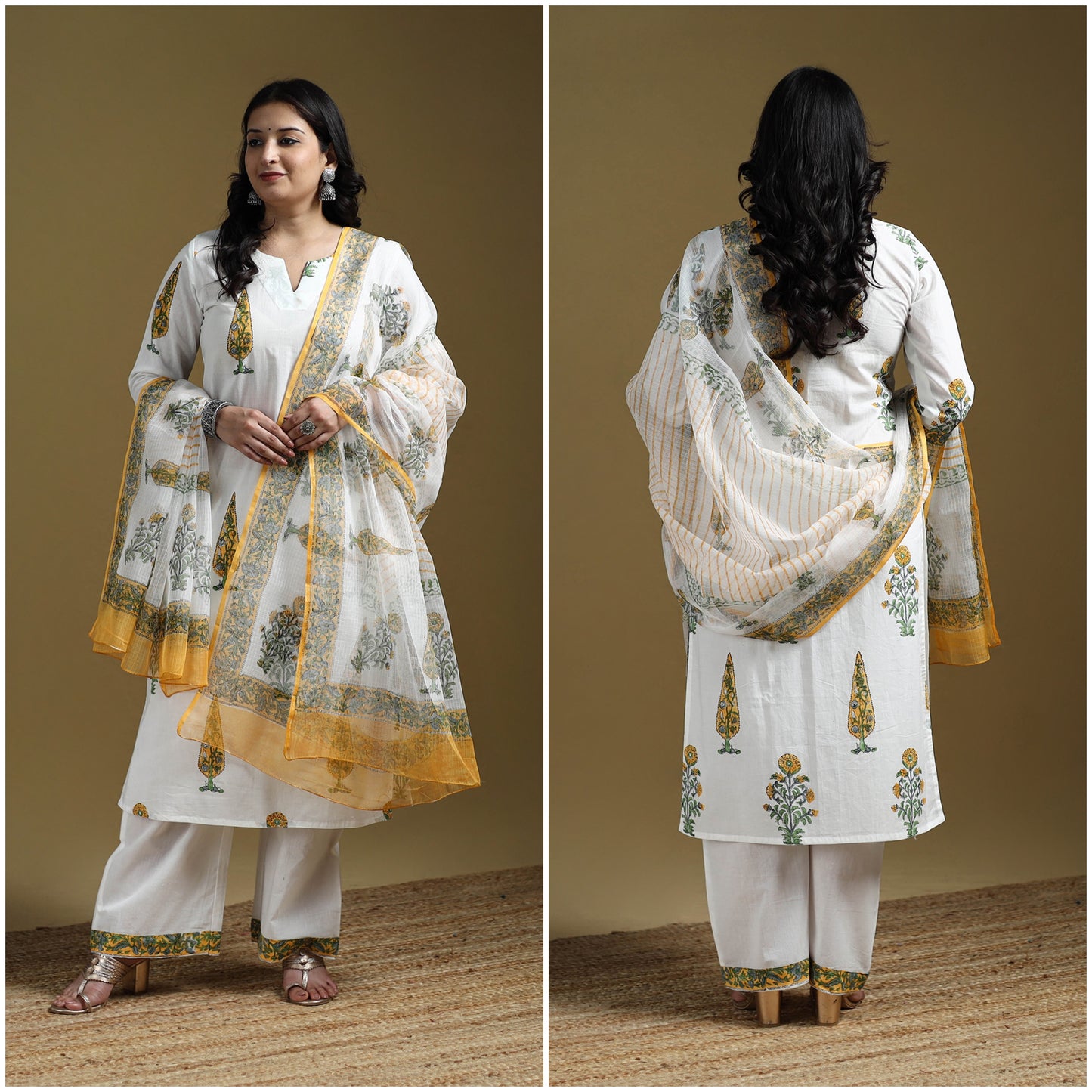 Sanganeri Hand Block Print Cotton Suit Set with Dupatta for women 08