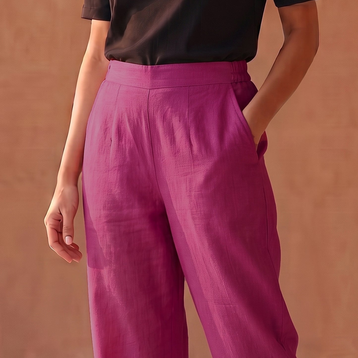 Elastic Waist Dharwad Cotton Plain Palazzo for Women 03
