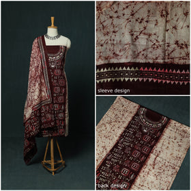 Bengal Kantha Work Cotton 3pc Unstitched Batik Print Dress Material Suit Set 17