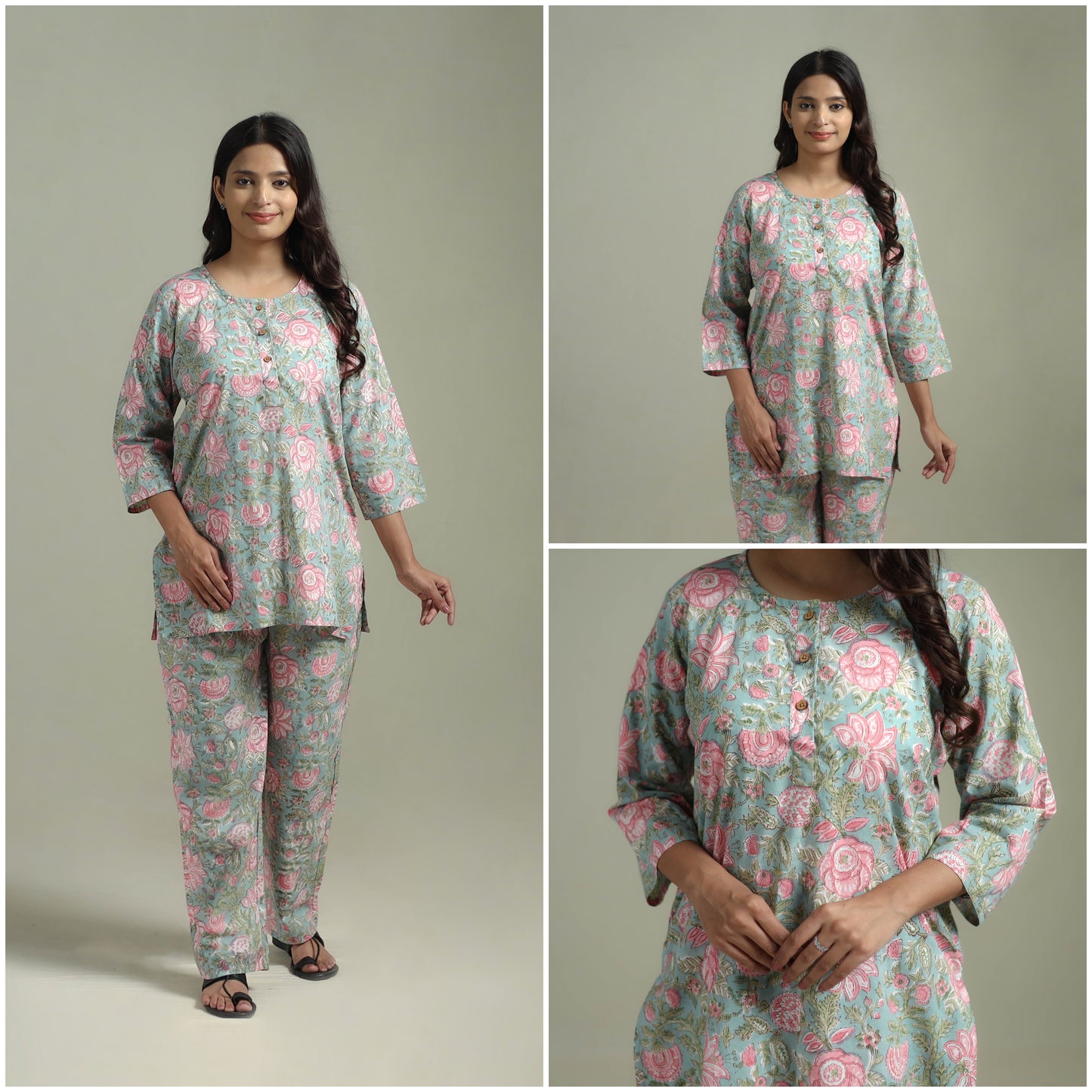 Sanganeri Floral Printed Cotton Night Suit for Women 13