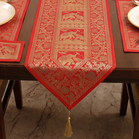 Brocade Banarasi Silk Dining Table Linen with 1 Runner, 6 mats and 6 coasters 09