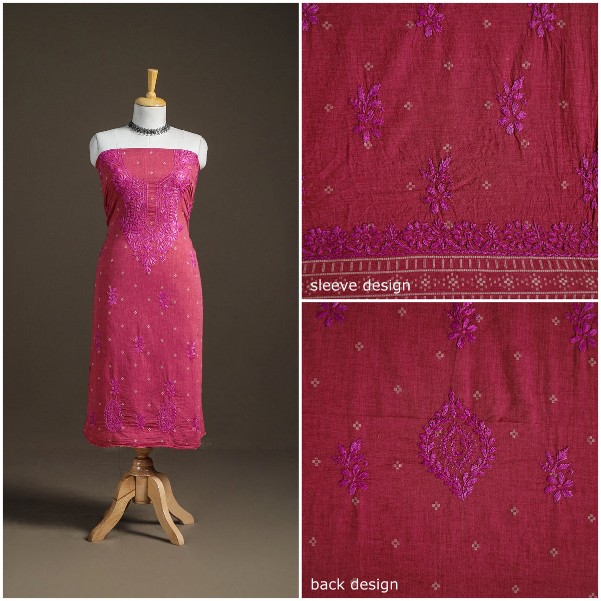 Lucknowi Chikankari Hand Embroidered Cotton Unstitched Kurta Material (2.5M) 22
