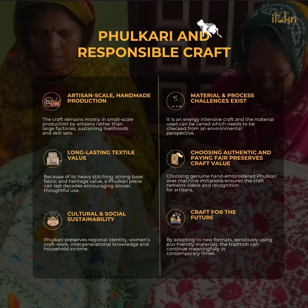 Phulkari Hand Embroidered Chanderi Silk Dupatta 15