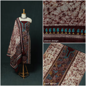 Bengal Kantha Work Cotton 3pc Unstitched Batik Print Dress Material Suit Set 18