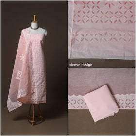 Applique Cutwork Cotton Unstitched Dress Material: Kurta, Bottom & Dupatta 22