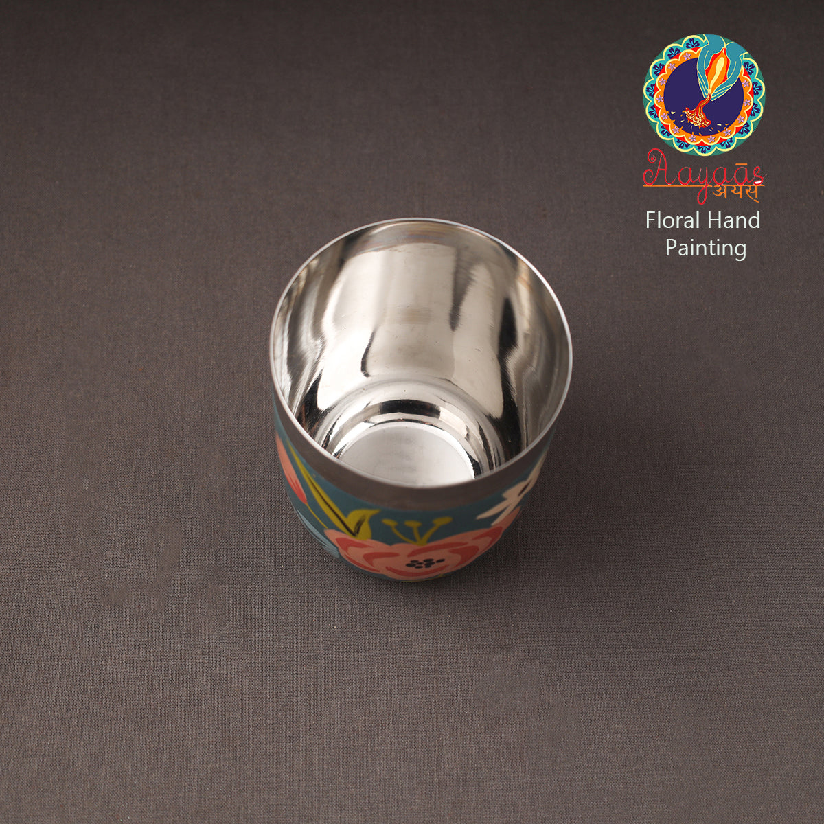 Floral Handpainted Enamelware Stainless Steel Glass 23