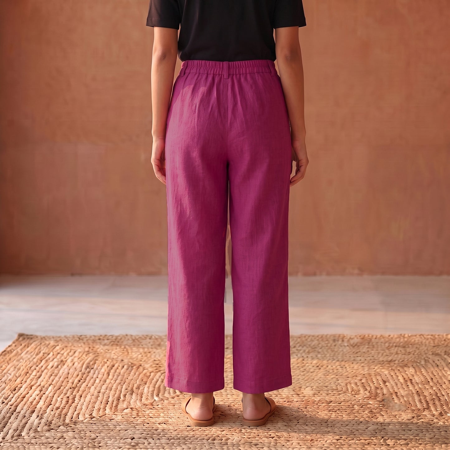 Elastic Waist Dharwad Cotton Plain Palazzo for Women 03