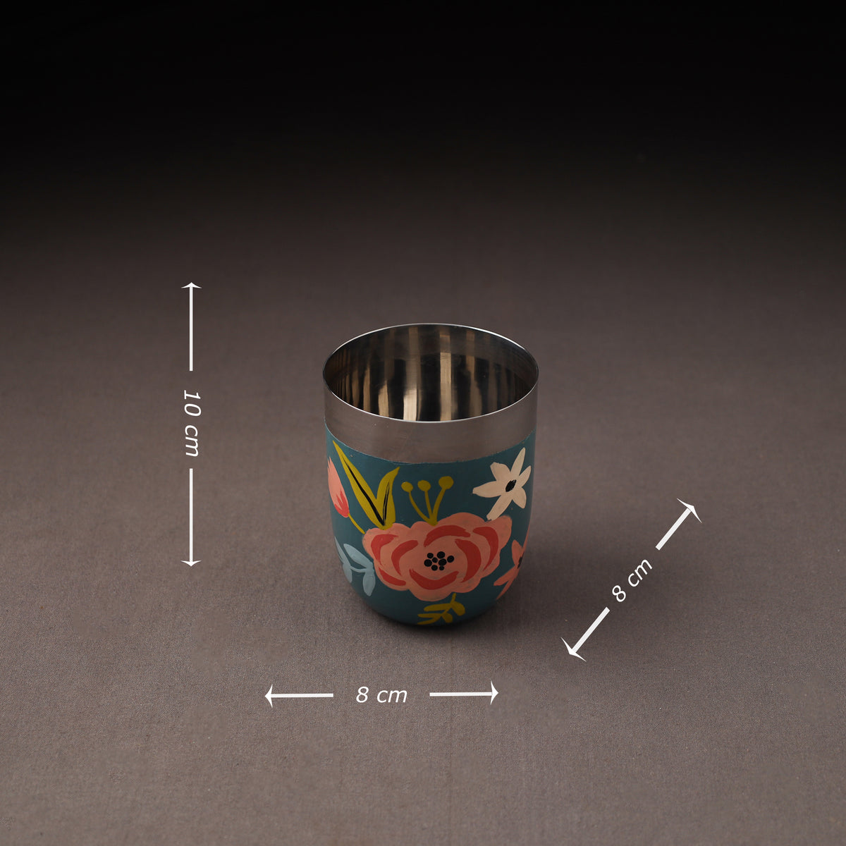 Floral Handpainted Enamelware Stainless Steel Glass 23