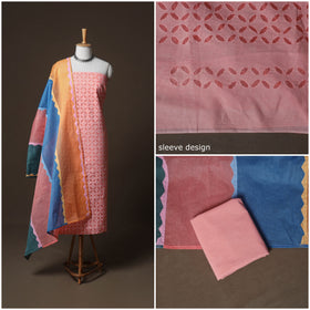 Applique Cutwork Cotton Unstitched Dress Material: Kurta, Bottom & Dupatta 24