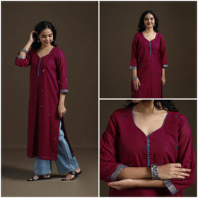 Mangalagiri Pure Handwoven Cotton Mirror Work Straight Kurta for women 27