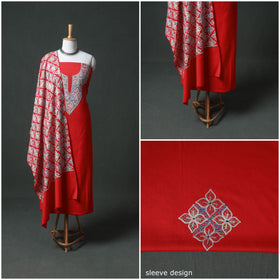 Kashmiri Aari Hand Embroidered Pure Merino Wool Unstitched Dress Material: Kurta, Bottom with Dupatta 23