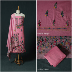 Pink - Hand Embroidered Cotton 3pc Unstitched Dress Material 53