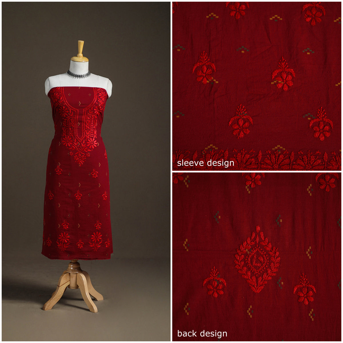Lucknowi Chikankari Hand Embroidered Cotton Unstitched Kurta Material (2.5M) 23