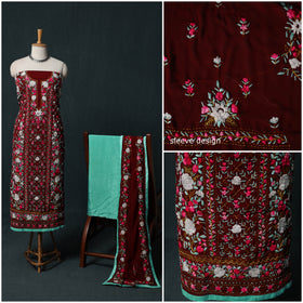 Hand Embroidered Georgette 3pc Unstitched Dress Material Suit Set 38