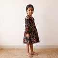 Black - pure cotton girls frock dress in kalamkari prints