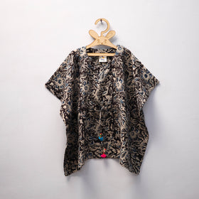 Black Kalamkari Block Print Cotton Kids Kaftan (3-4 Years)