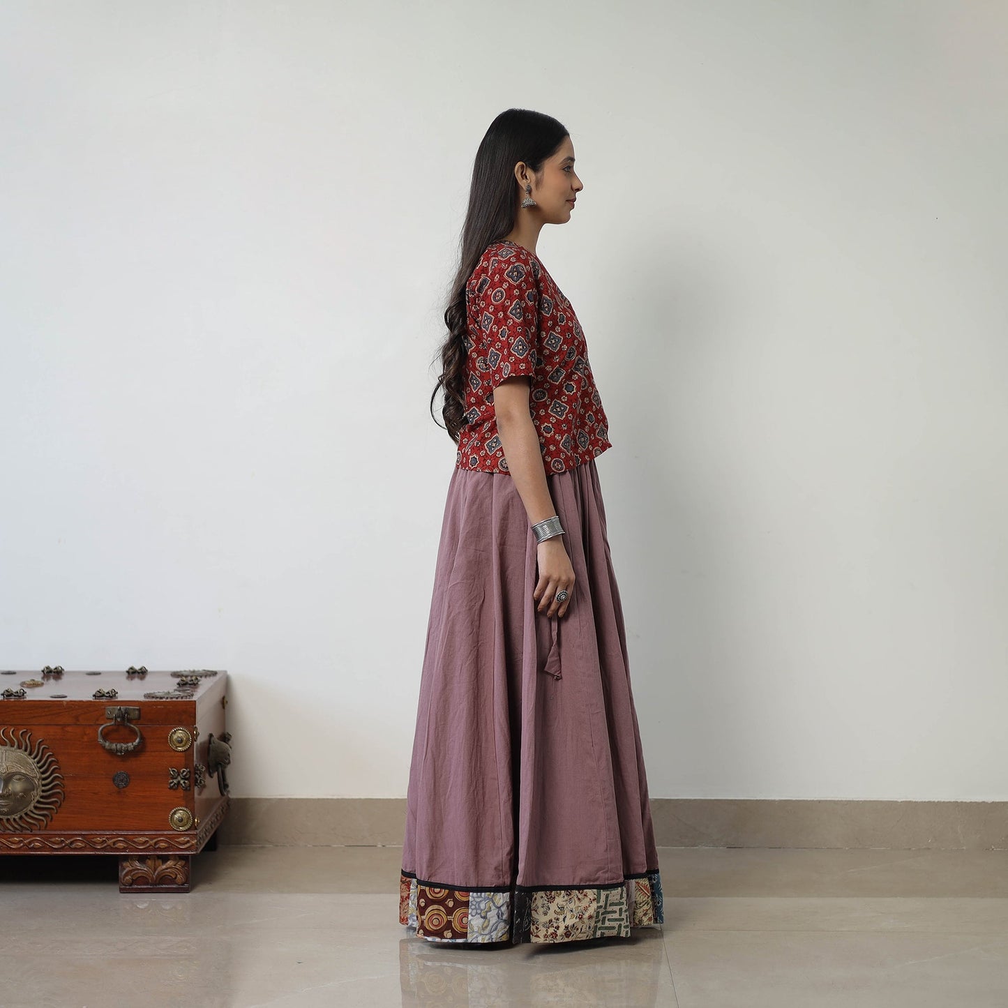 Buy 24 Kali Plain Cotton Skirt with Patchwork Border Online