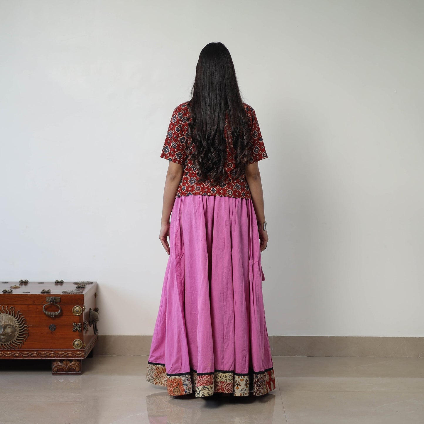 24 kali plain cotton skirt with patchwork border 06