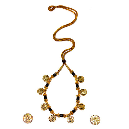 Maharashtrian Lakshmi Coin Necklace Set with Black Beads