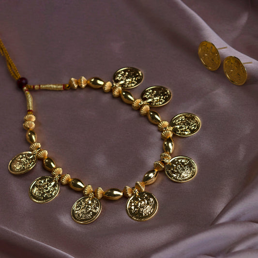 Gold Laxmi Coin Embedded Bormaal Necklace Set