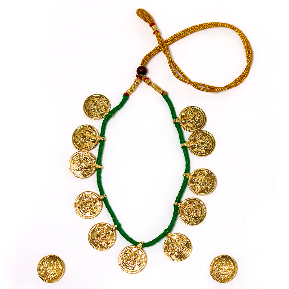 Mahalaxmi Coin Embedded Necklace With Green Dori