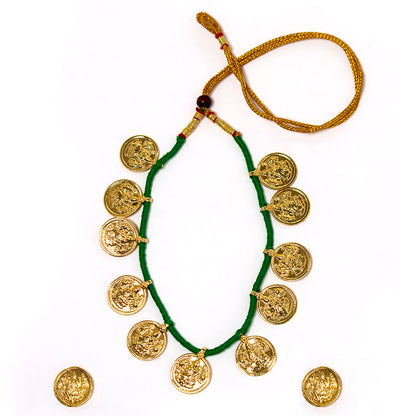 Mahalaxmi Coin Embedded Necklace With Green Dori