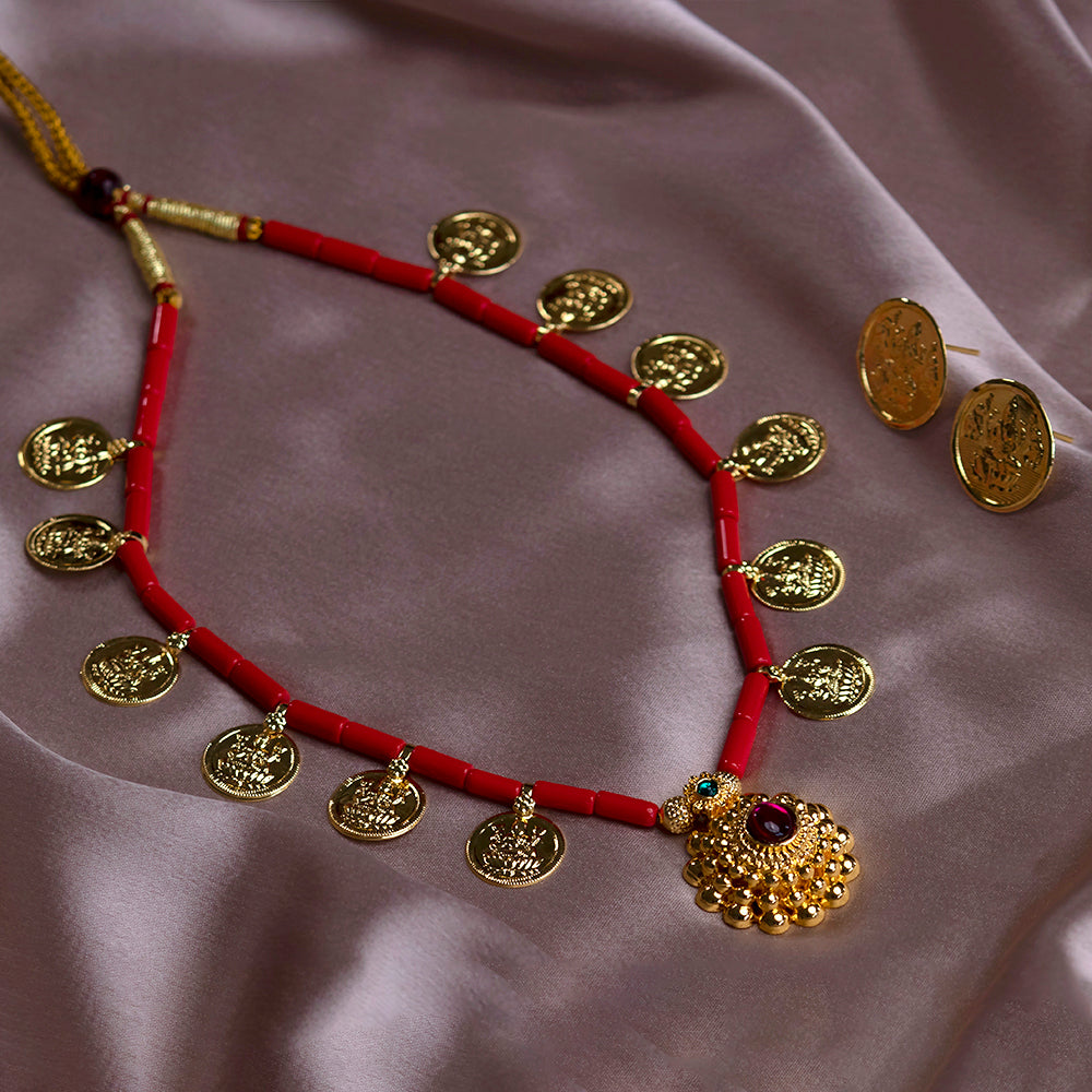 Mahalaxmi Coins Powla Mani Necklace Set