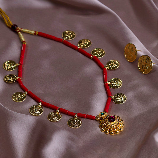 Mahalaxmi Coins Powla Mani Necklace Set