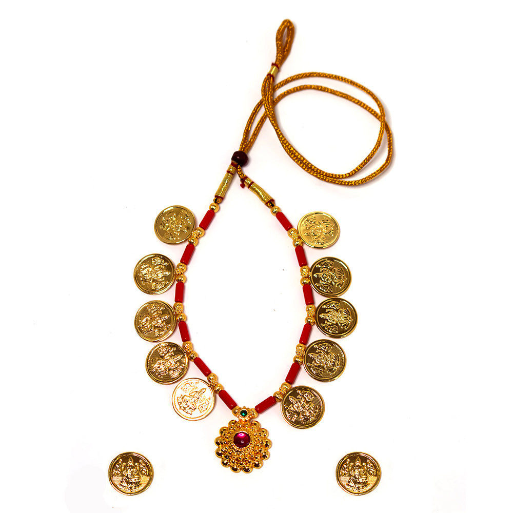 Powala Necklace Set with Mahalaxmi Coin and Pendant
