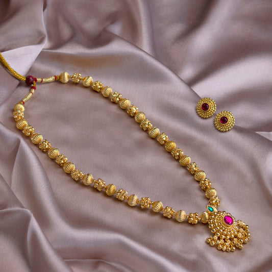 Golden Traditional Long Necklace Set