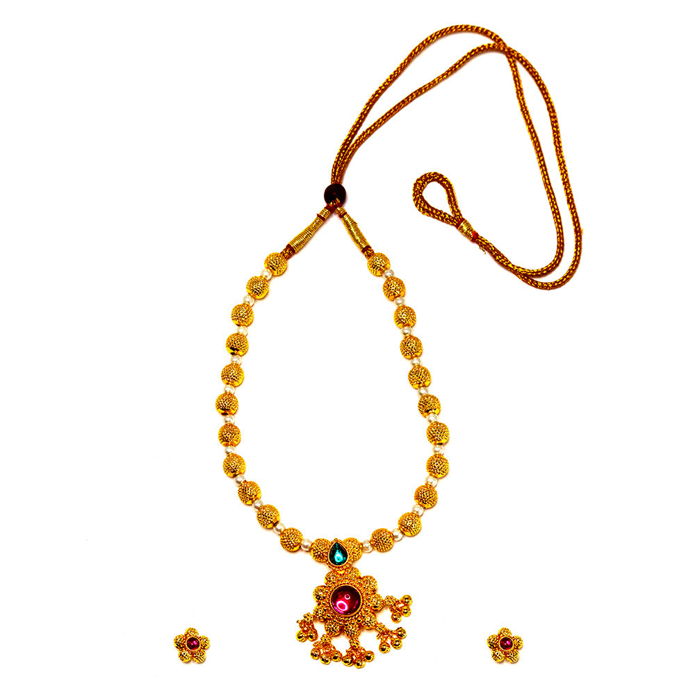 Traditional Elegance Gold Moti Necklace Set