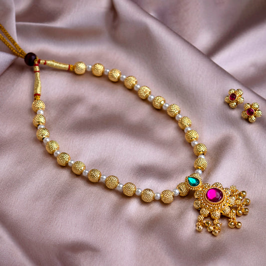 Traditional Elegance Gold Moti Necklace