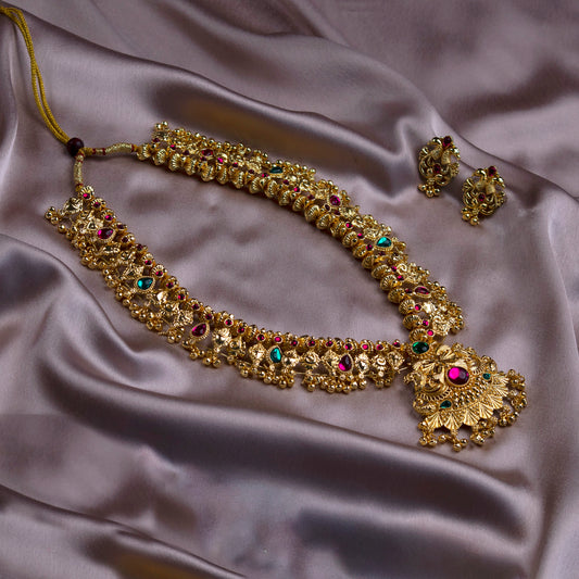 Maharashtrian Traditional Kolhapuri Saaj Necklace Set in Gold Plating