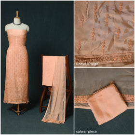 Peach - Hand Embroidered Muslin 3pc Unstitched Dress Material 23