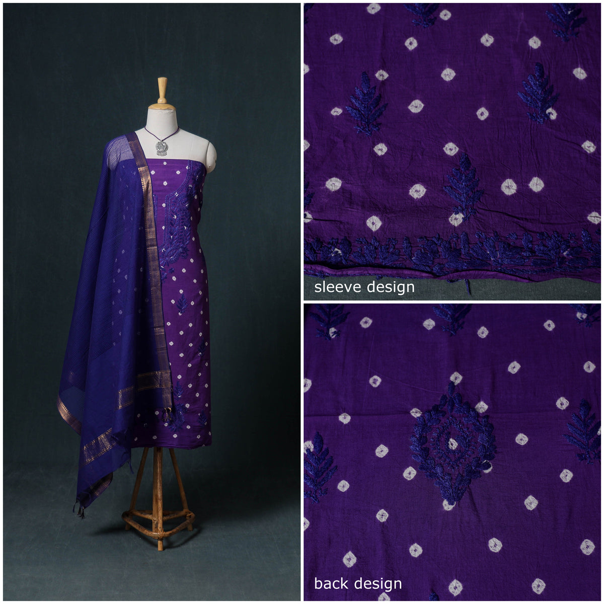 Lucknowi Chikankari Hand Work Unstitched Dress Material: Kurta & Dupatta with Jewellery 24