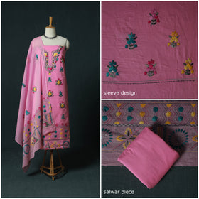 Pink - Hand Embroidered Cotton 3pc Unstitched Dress Material 54