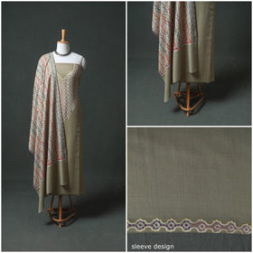 Kashmiri Aari Hand Embroidered Pure Merino Wool Unstitched Dress Material: Kurta, Bottom with Dupatta 24