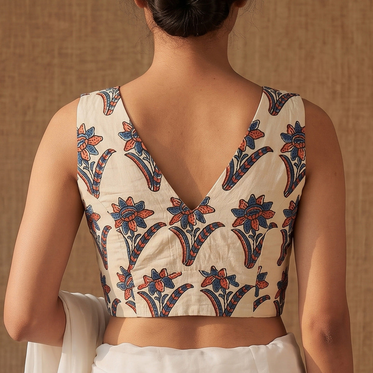 Ajrakh Hand Block Print Modal Silk Sleeveless Readymade Blouse 04