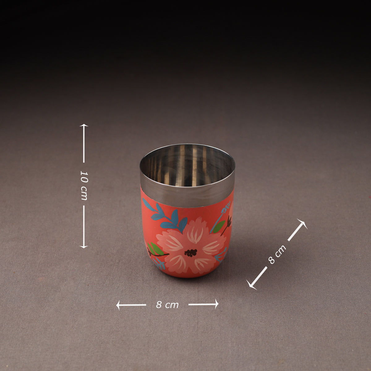 Floral Handpainted Enamelware Stainless Steel Glass 24