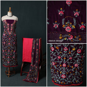 Hand Embroidered Georgette 3pc Unstitched Dress Material Suit Set 42