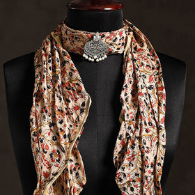 Beige Block Print Chanderi Silk Pendant Necklace Scarf
