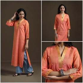 Mangalagiri Pure Handwoven Cotton Mirror Work Straight Kurta for women 13