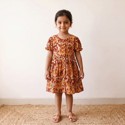 Multicolor - pure cotton girls frock dress in batik block