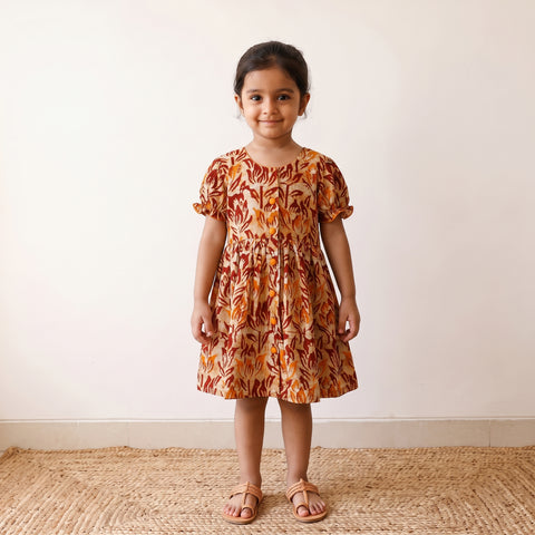 Multicolor - Pure Cotton Girls Frock Dress in Batik Block Prints (3-4 Years) 56