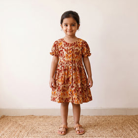 Multicolor - pure cotton girls frock dress in batik block