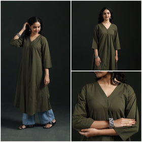 Plain Cotton A-Line Kurta for Women 05