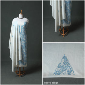 Kashmiri Aari Hand Embroidered Pure Merino Wool Unstitched Dress Material: Kurta, Bottom with Dupatta 25